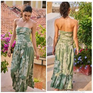 NEW Hemant & Nandita Dara Tube Dress Long Green Floral Size Medium